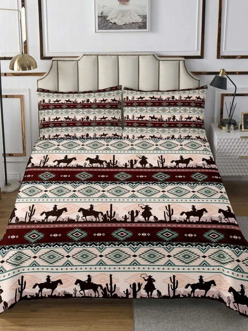 Boho Cowboy Bedding Set King Size Retro Tribal Brown Stripes Bedspread Kids Boys